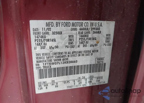 2003 Ford F-150 Lariat/Xlt from USA, damaged, VIN 1FTRW07L13KB28665